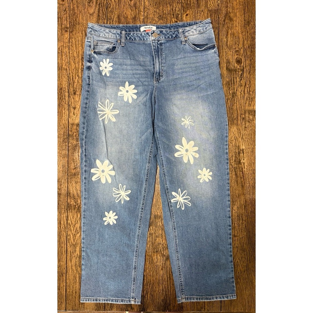 Arula Womens Size 14 Floral Boyfriend Jeans Comfort & Style